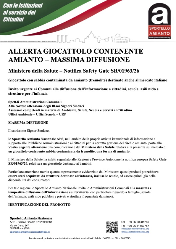 Circolare Ministero giocattolo amianto