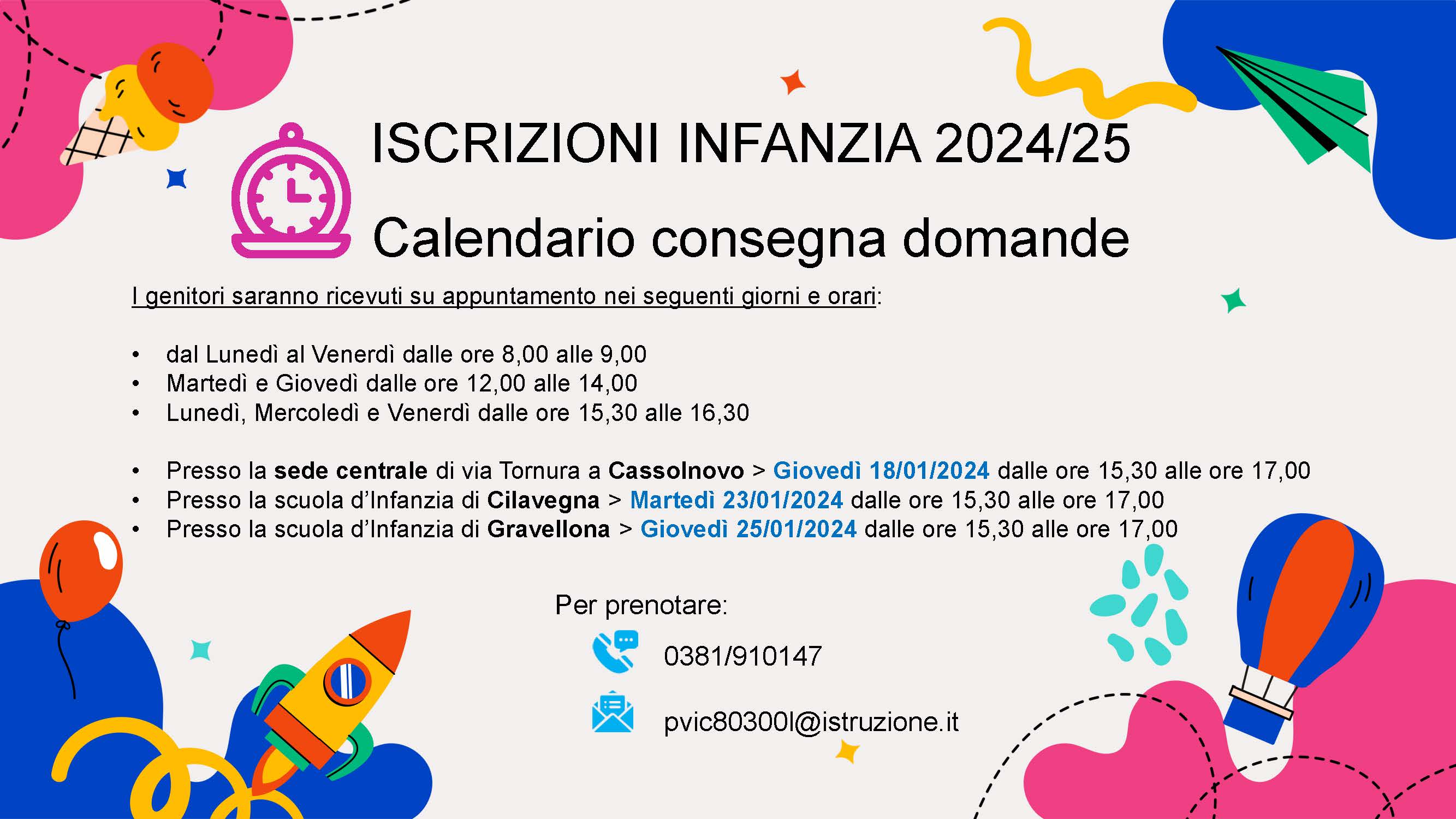 Calendario consegna domande infanzia